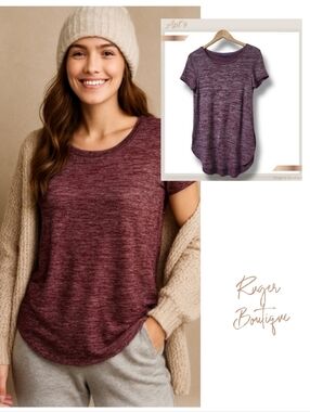 🌿Apt 9 Women's Small Purple Heathered Rounded Neckline High-low Hemline Top
